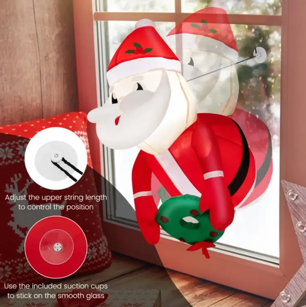 Hivvago 3.3 Feet Lighted Inflatable Santa Claus Broke Out from Window