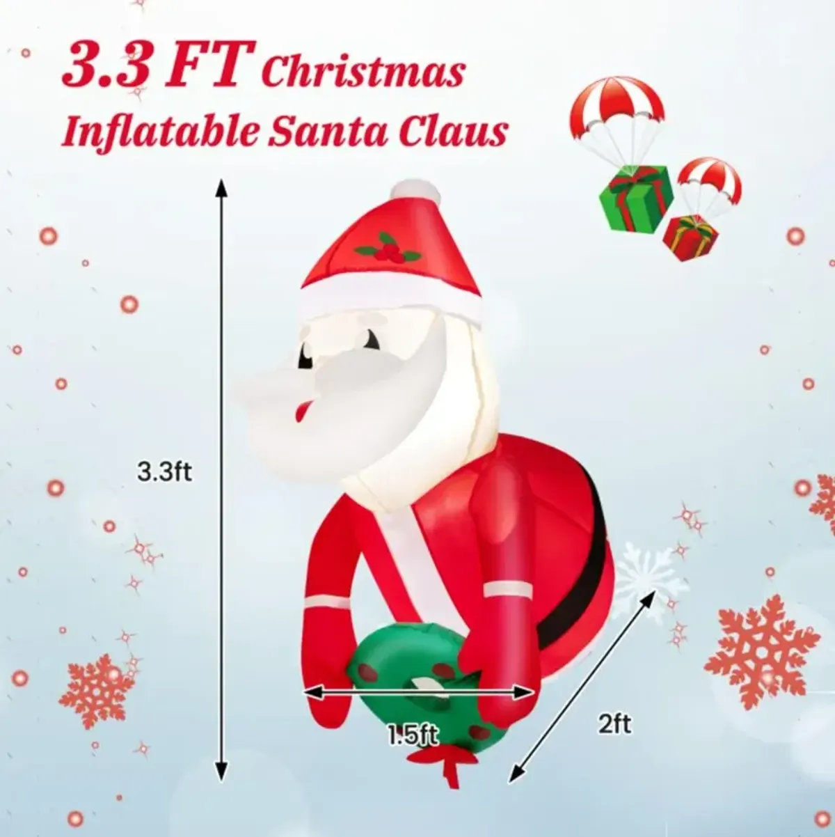 Hivvago 3.3 Feet Lighted Inflatable Santa Claus Broke Out from Window