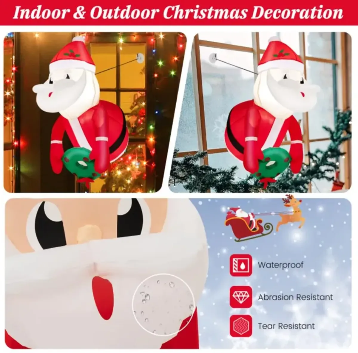 Hivvago 3.3 Feet Lighted Inflatable Santa Claus Broke Out from Window