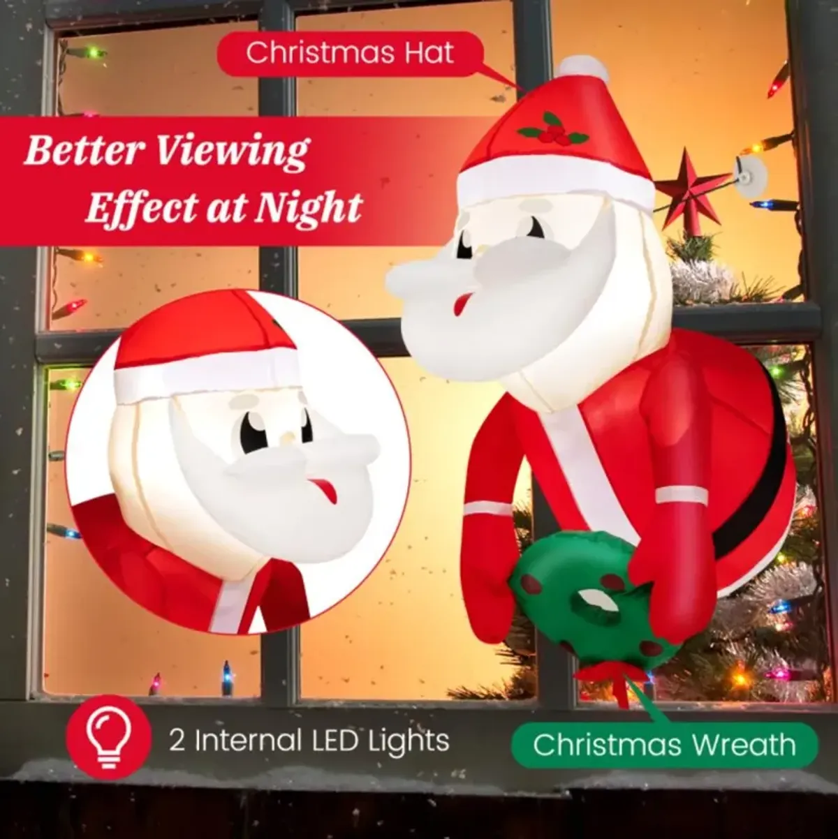 Hivvago 3.3 Feet Lighted Inflatable Santa Claus Broke Out from Window