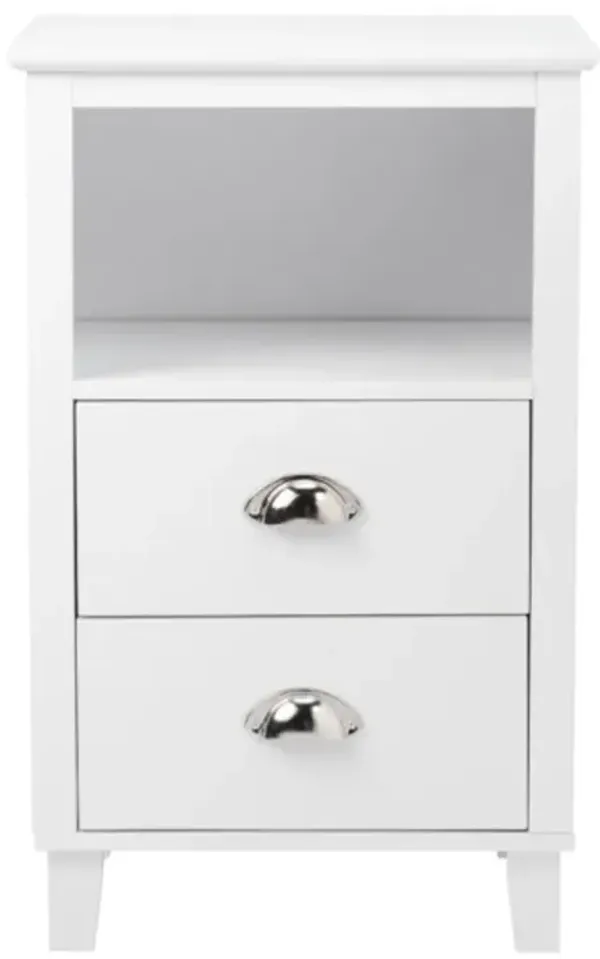 Simple White Bedside Table with Two Drawers High Legs and Smooth For Bedroom