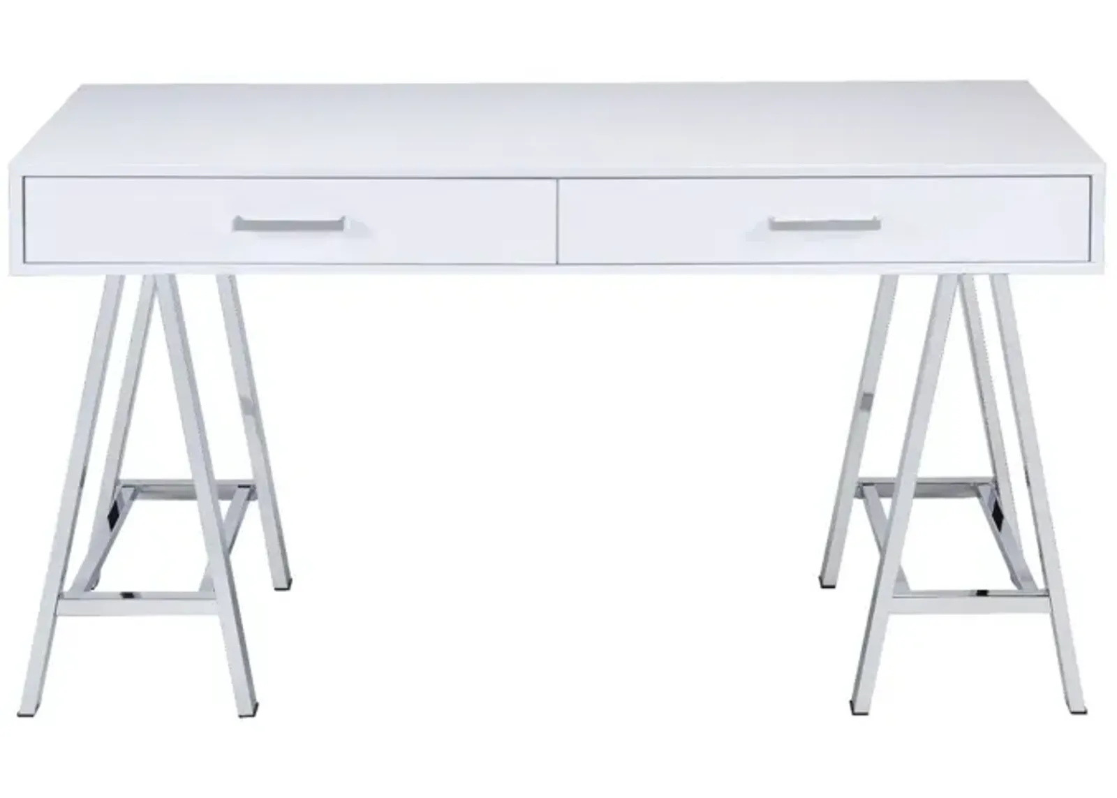 Coleen Built-In USB Port Writing Desk, High Gloss & Chrome Finish