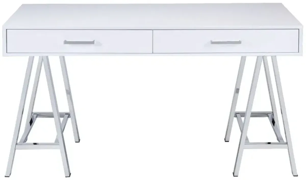 Coleen Built-In USB Port Writing Desk, High Gloss & Chrome Finish