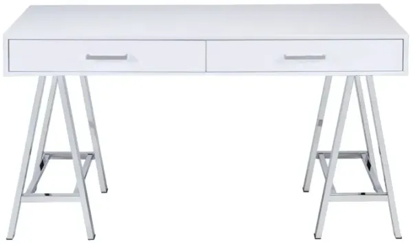 Coleen Built-In USB Port Writing Desk, High Gloss & Chrome Finish