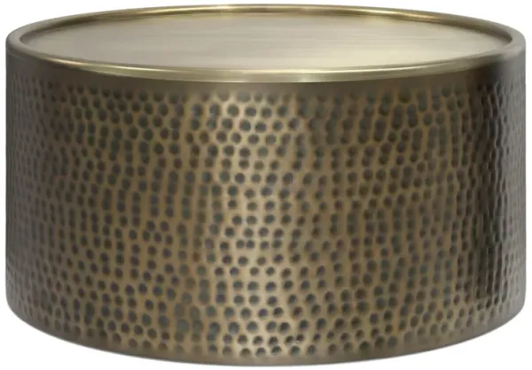 Corbin 32 inch Wide Boho Contemporary Coffee Table in Hammered Antique Gold Iron, Assembled