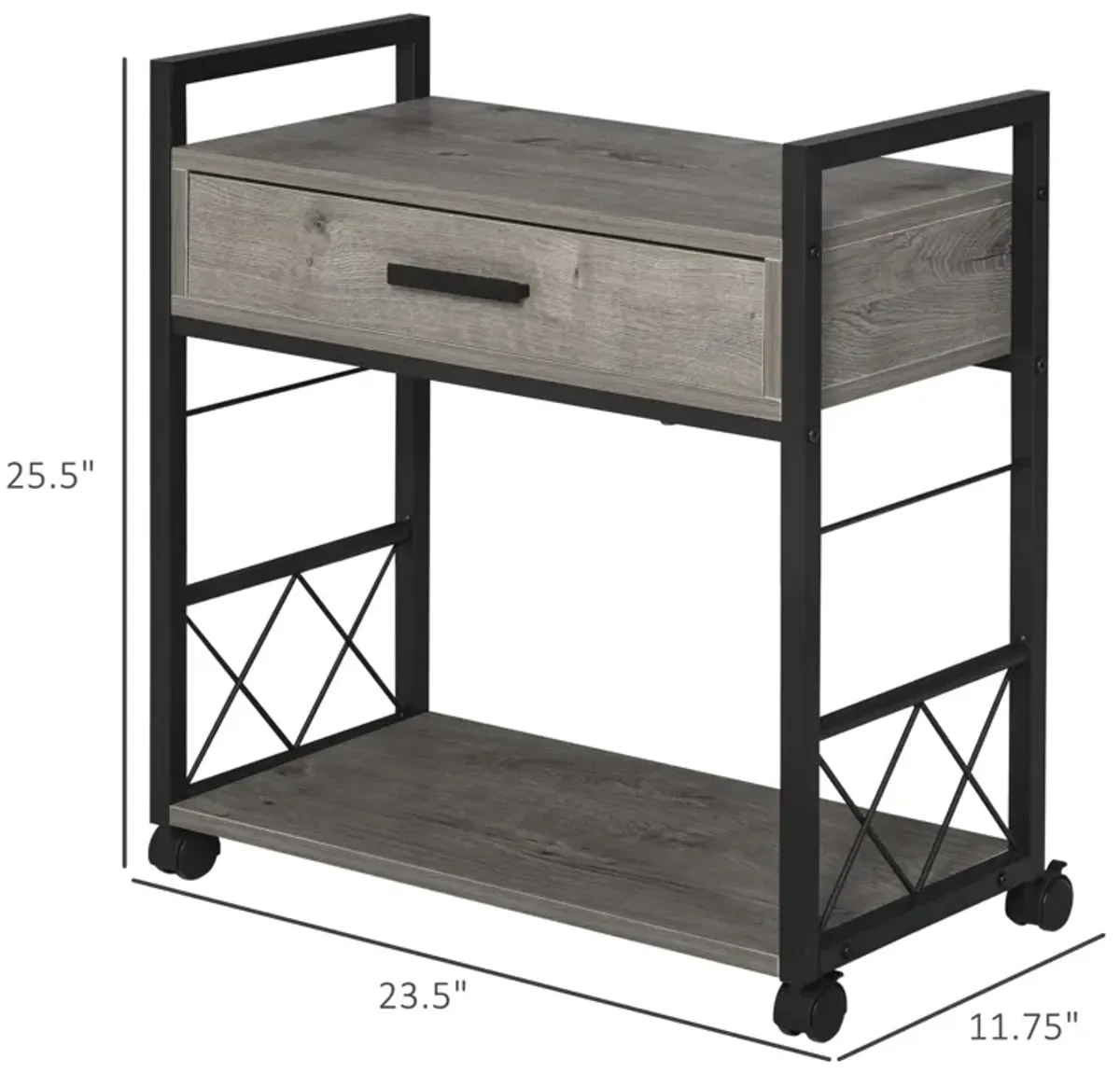 Gray Bedside Table: Rustic Wood Side Table with Drawer and Wheels