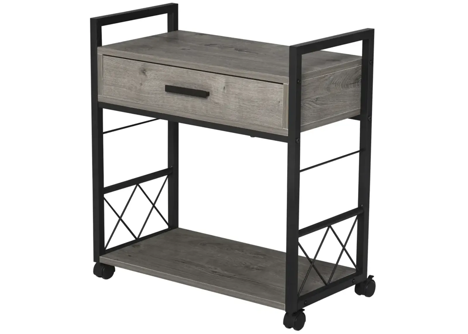 Gray Bedside Table: Rustic Wood Side Table with Drawer and Wheels