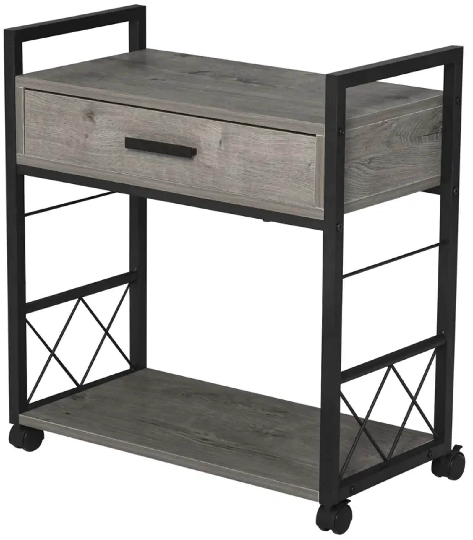 Gray Bedside Table: Rustic Wood Side Table with Drawer and Wheels