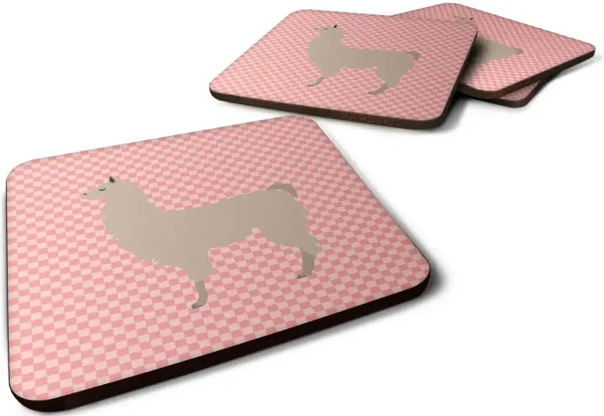 Caroline's Treasures Llama Pink Check Decorative Coasters, 3.5, Multicolor