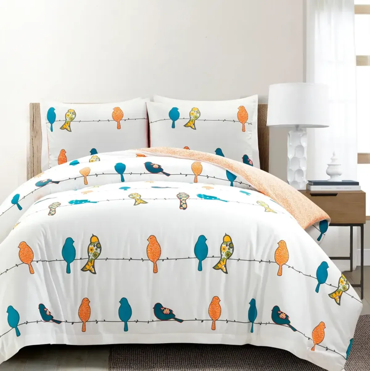 Rowley Birds Reversible Cotton Duvet Cover  3Pc Set