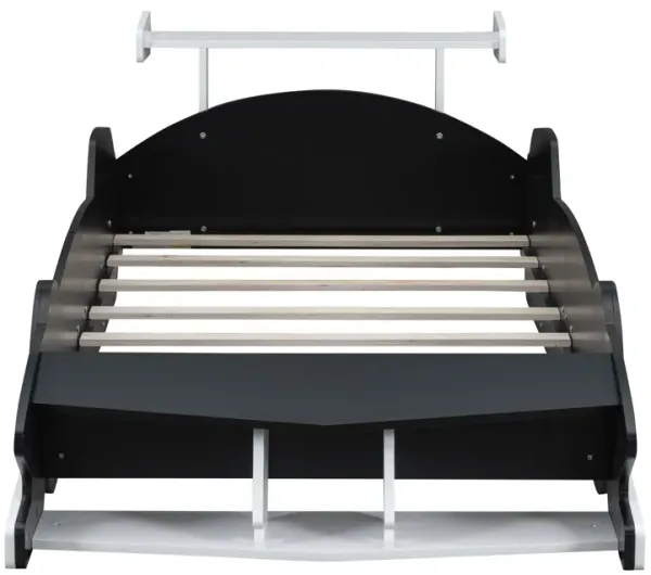 Whisen Unique Design Twin Size Race Car-Shaped Platform Bed with Wheels - Red