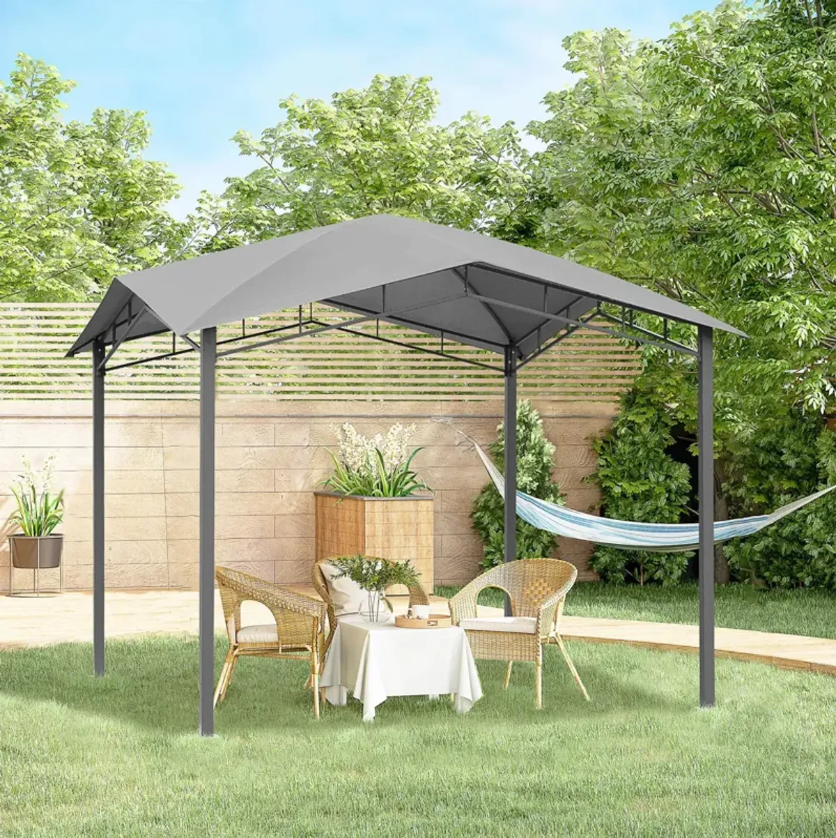 Grey Geometric Canopy: 10'x10' Soft Top Patio Gazebo with Unique Design