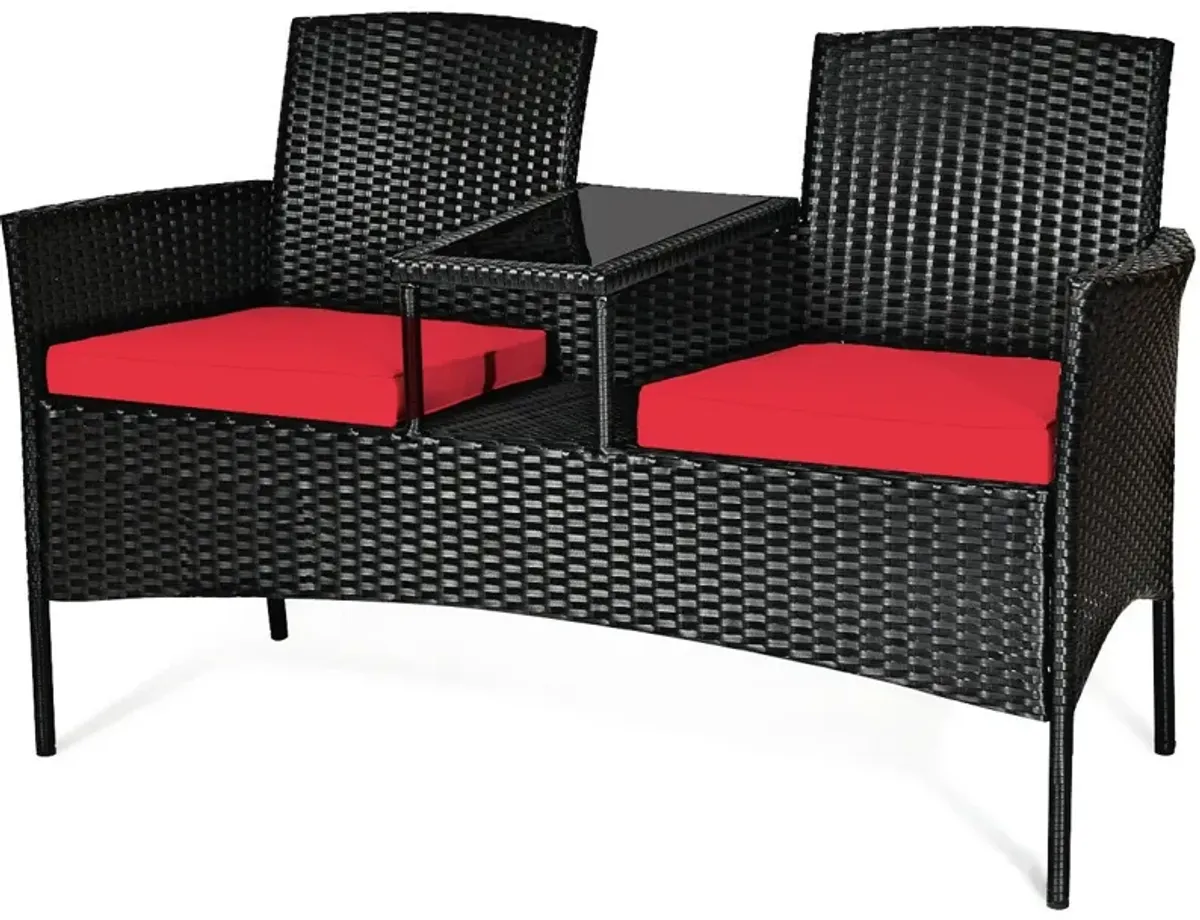 Wicker Patio Conversation Furniture Set with Removable Cushions and Table