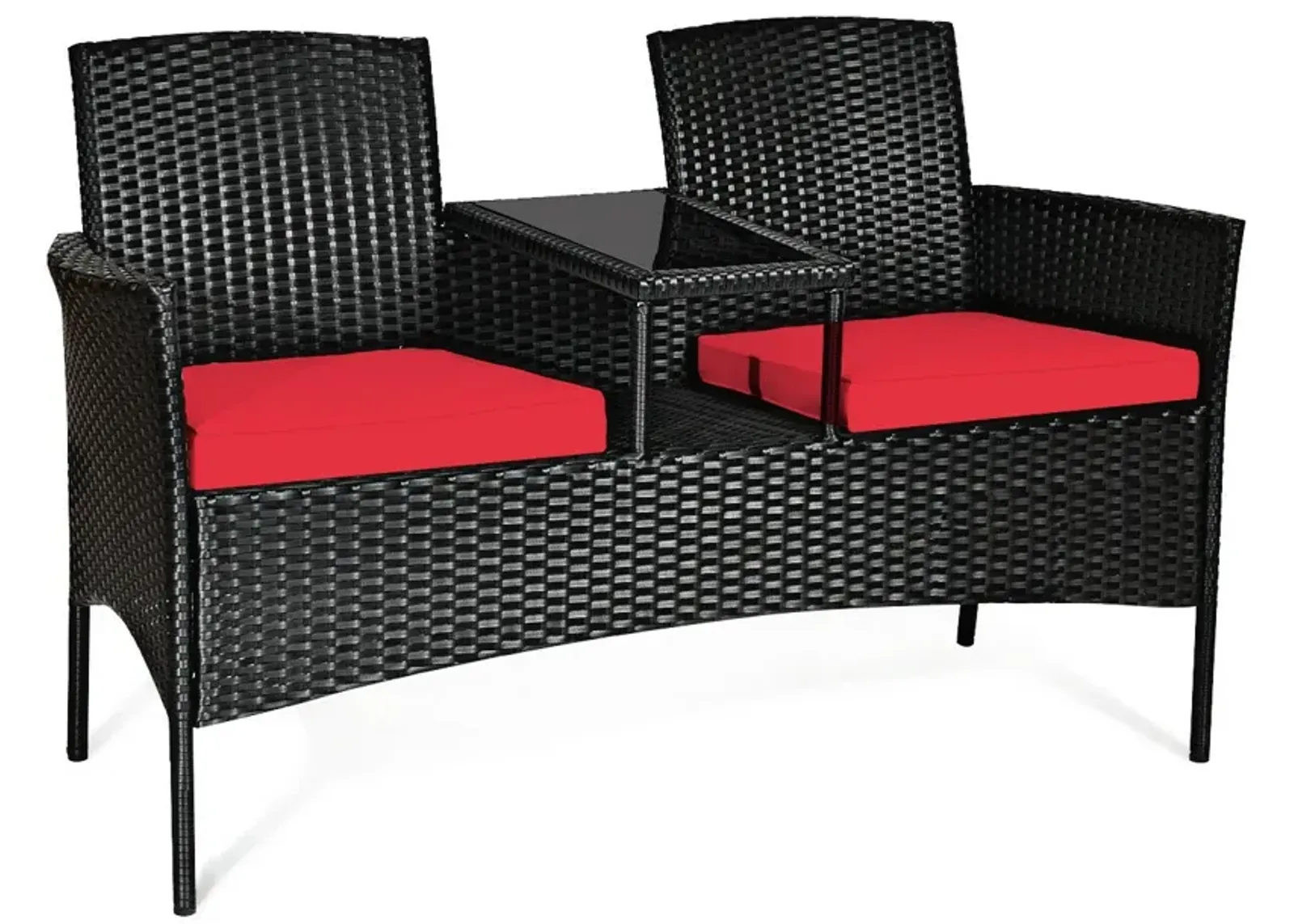 Wicker Patio Conversation Furniture Set with Removable Cushions and Table