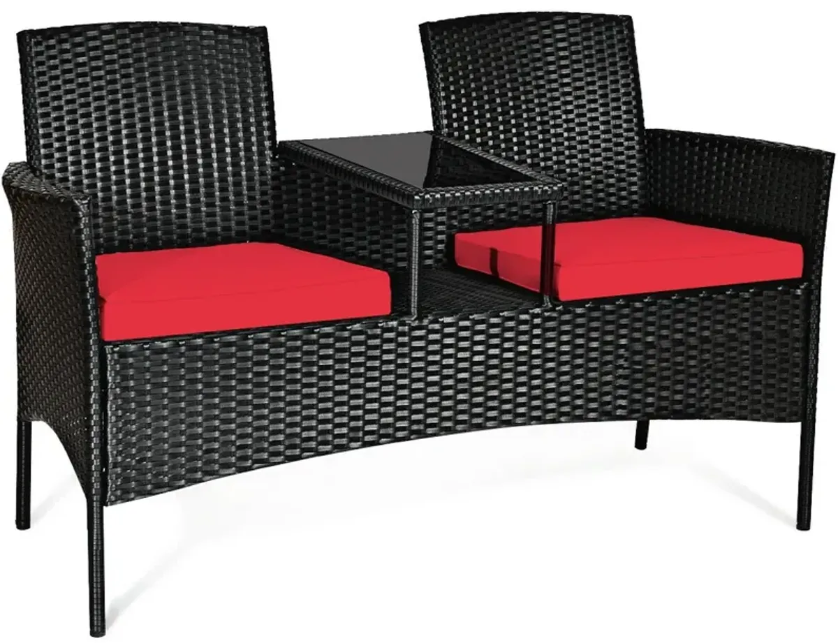 Wicker Patio Conversation Furniture Set with Removable Cushions and Table