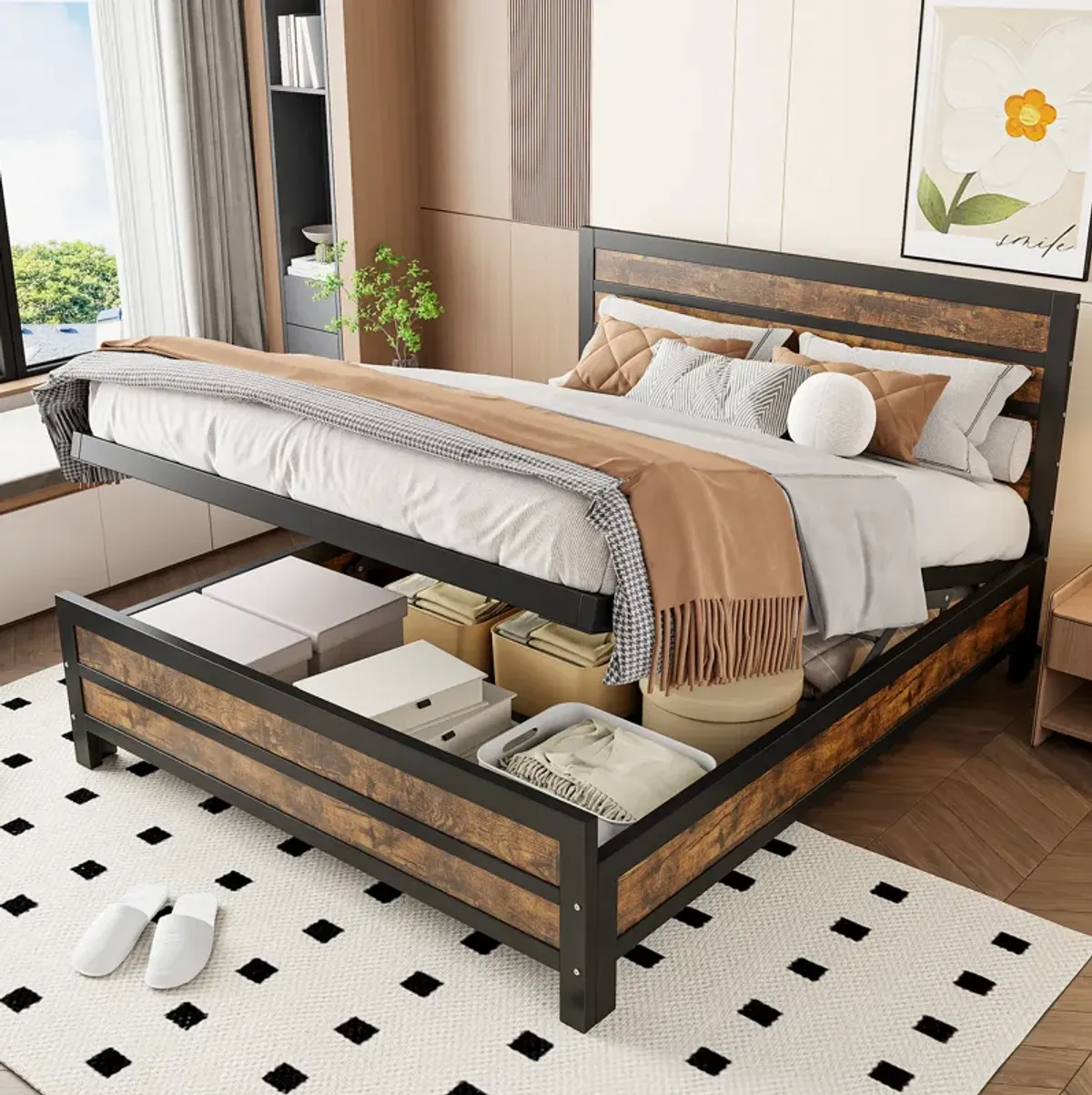 Merax Metal Platform Bed with Storage