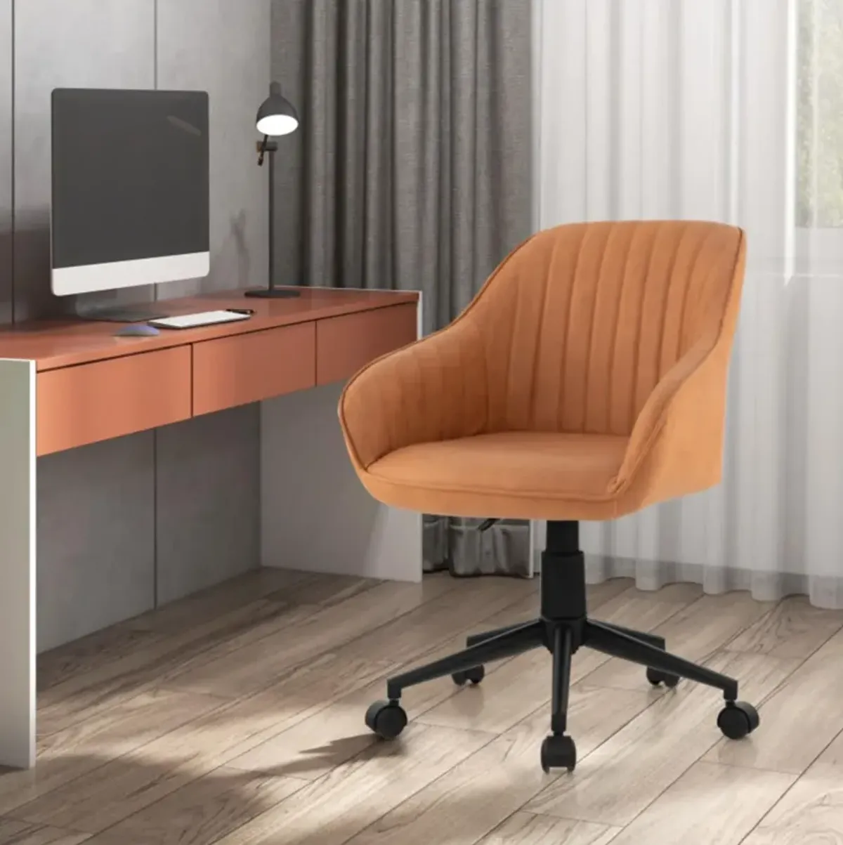 Hivvago Modern Home Office Chair with Curved Backrest and Comfortable Armrests