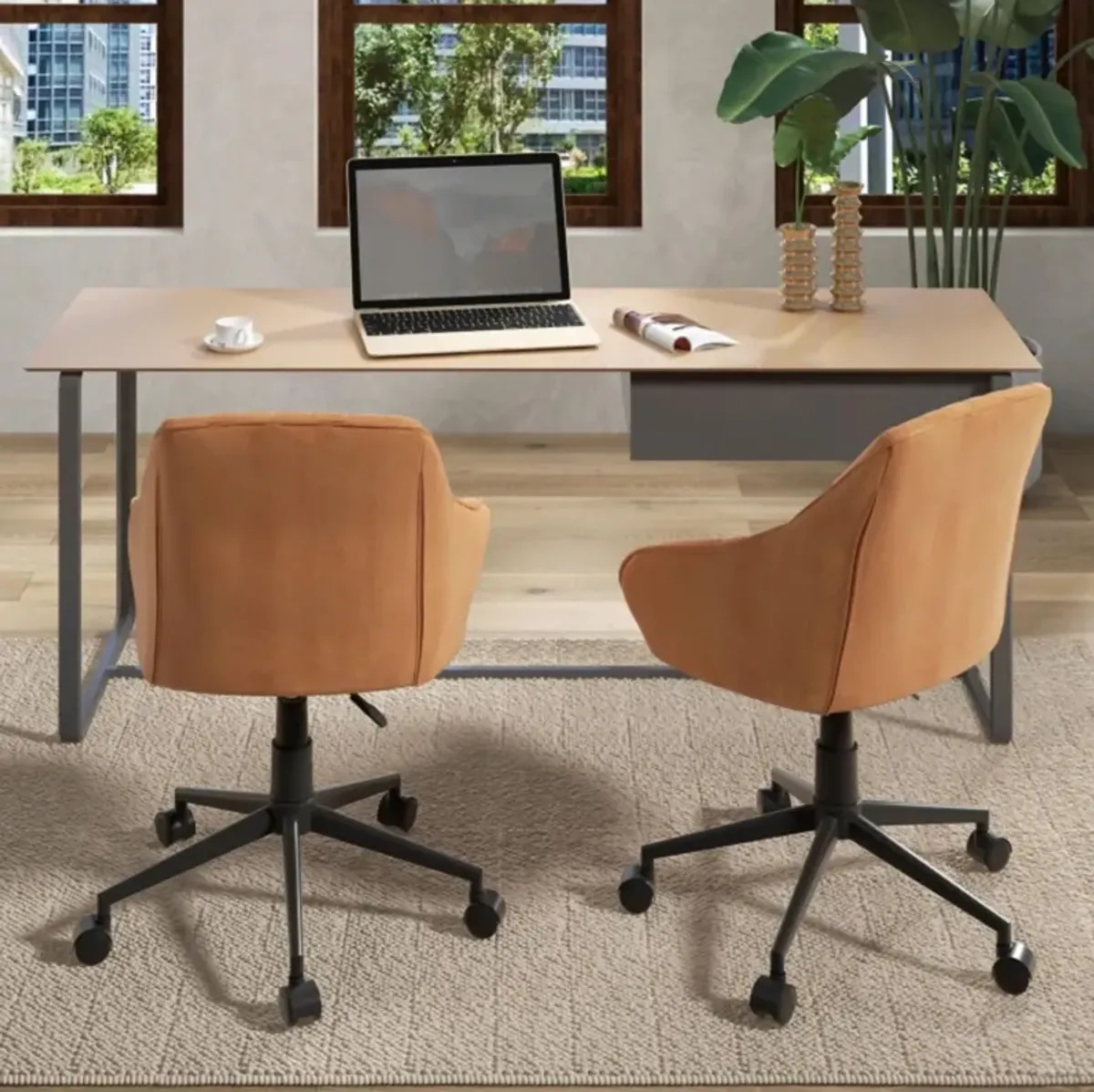 Hivvago Modern Home Office Chair with Curved Backrest and Comfortable Armrests