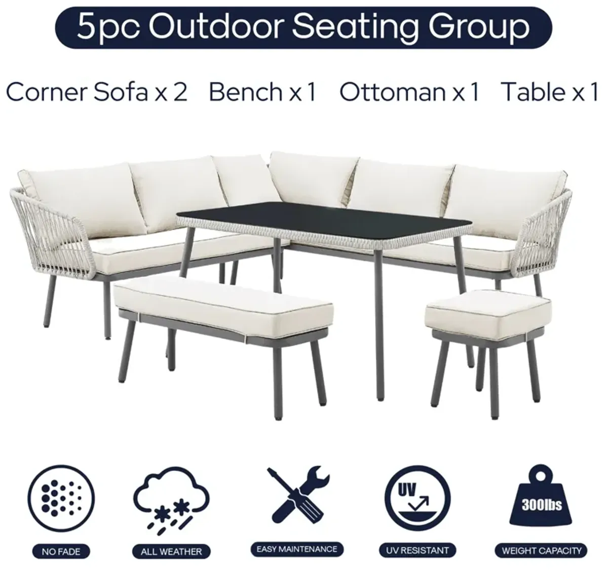 Inspired Home Brailynn  Outdoor 5pc Seating Group