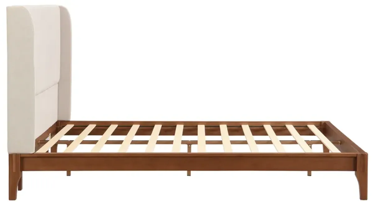 Merax Bamboo Wood Platform Bed with Upholstered Headboard