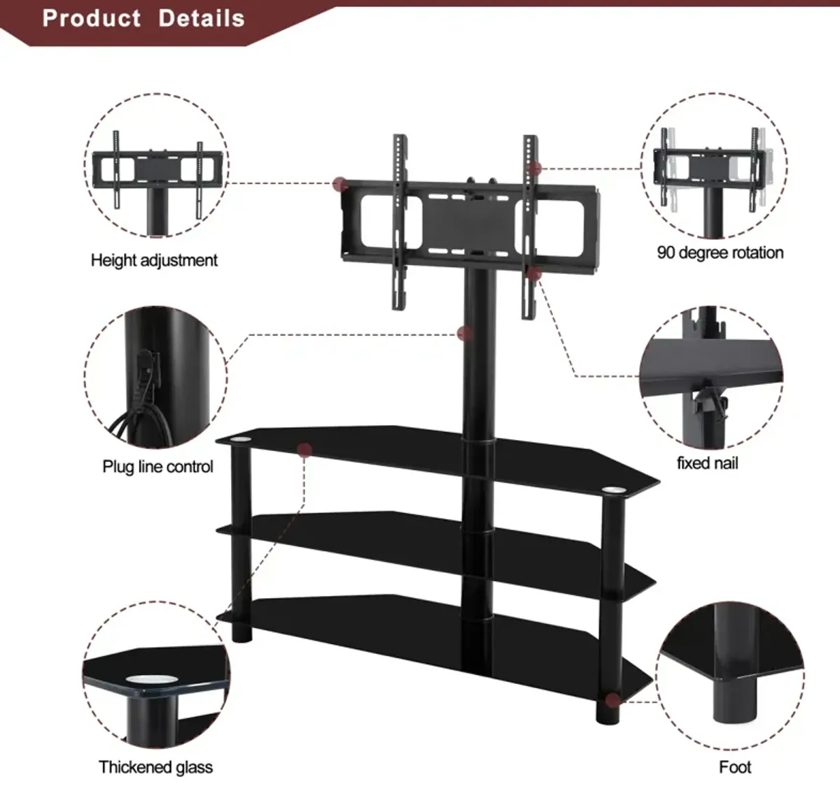 Multi-Function TV Stand Height Adjustable Bracket Swivel 3-Tier