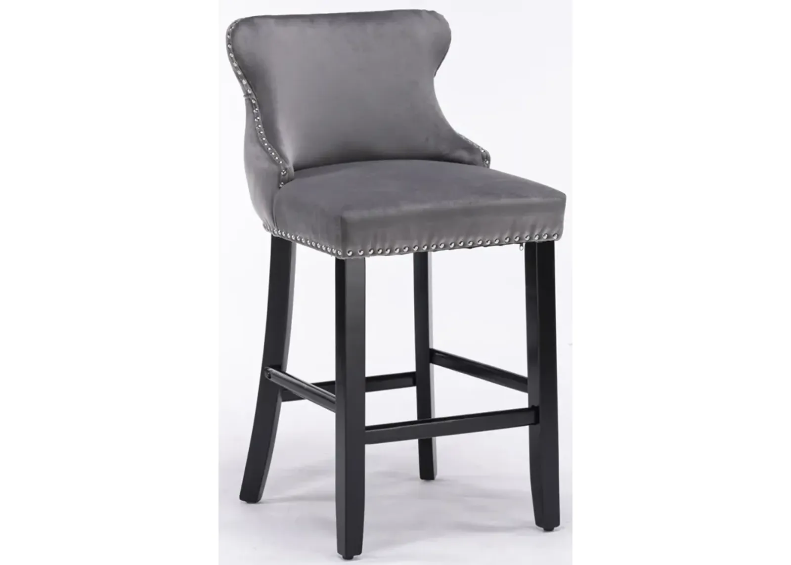 Gray Velvet Wingback Bar Stools, Set of 2