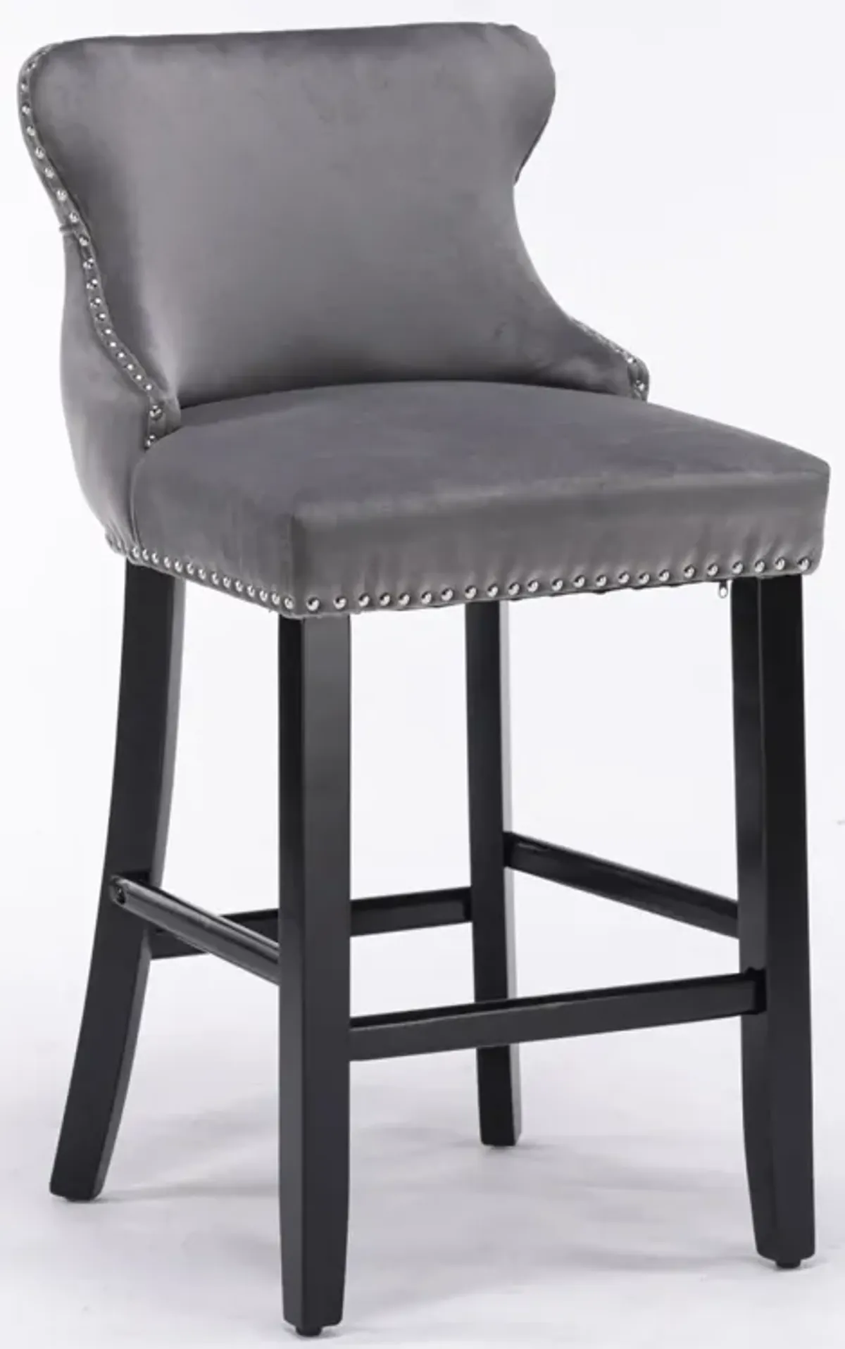 Gray Velvet Wingback Bar Stools, Set of 2