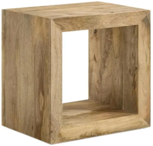 Benjara Beni 22 Inch End Table, Cube Shape, Handcrafted Mango Wood Frame, Brown