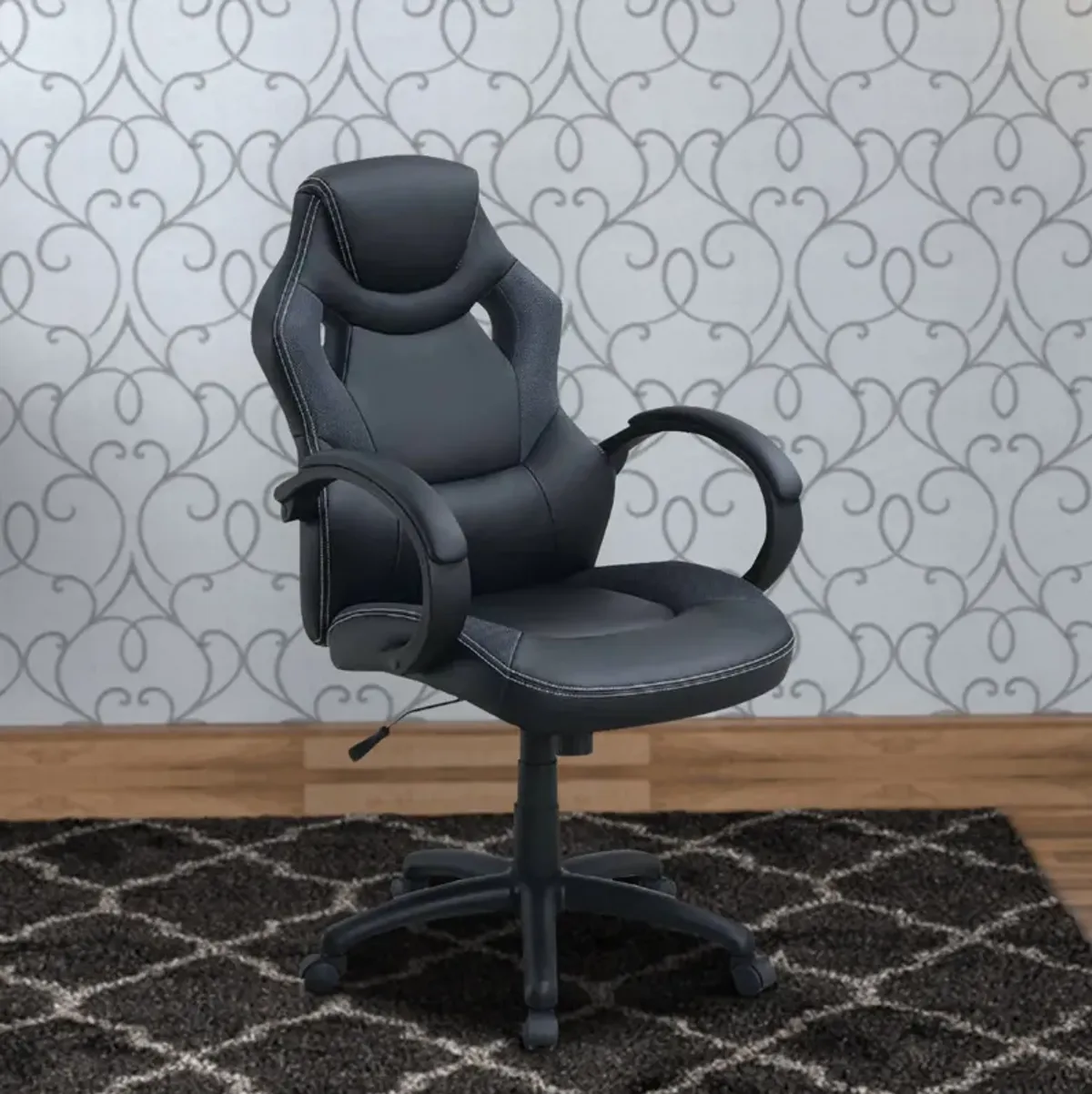 Office Chair with Curved Cut Out Padded Back, Black-Benzara