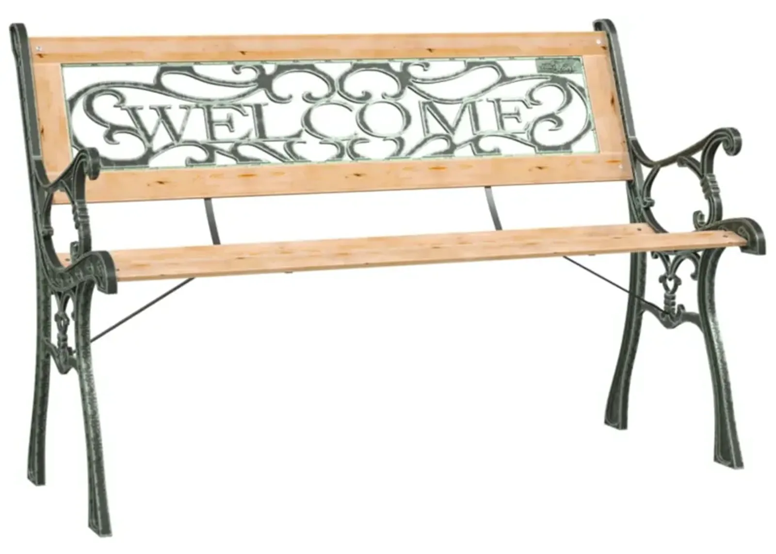 vidaXL Decorative Outdoor Bench, Solid Firwood and Wrought Iron Construction, Vintage Design, Long-Lasting All-Weather Garden/Patio Furniture with PVC Backrest, Brown