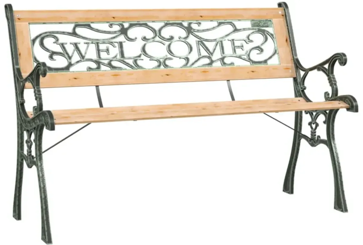 vidaXL Decorative Outdoor Bench, Solid Firwood and Wrought Iron Construction, Vintage Design, Long-Lasting All-Weather Garden/Patio Furniture with PVC Backrest, Brown