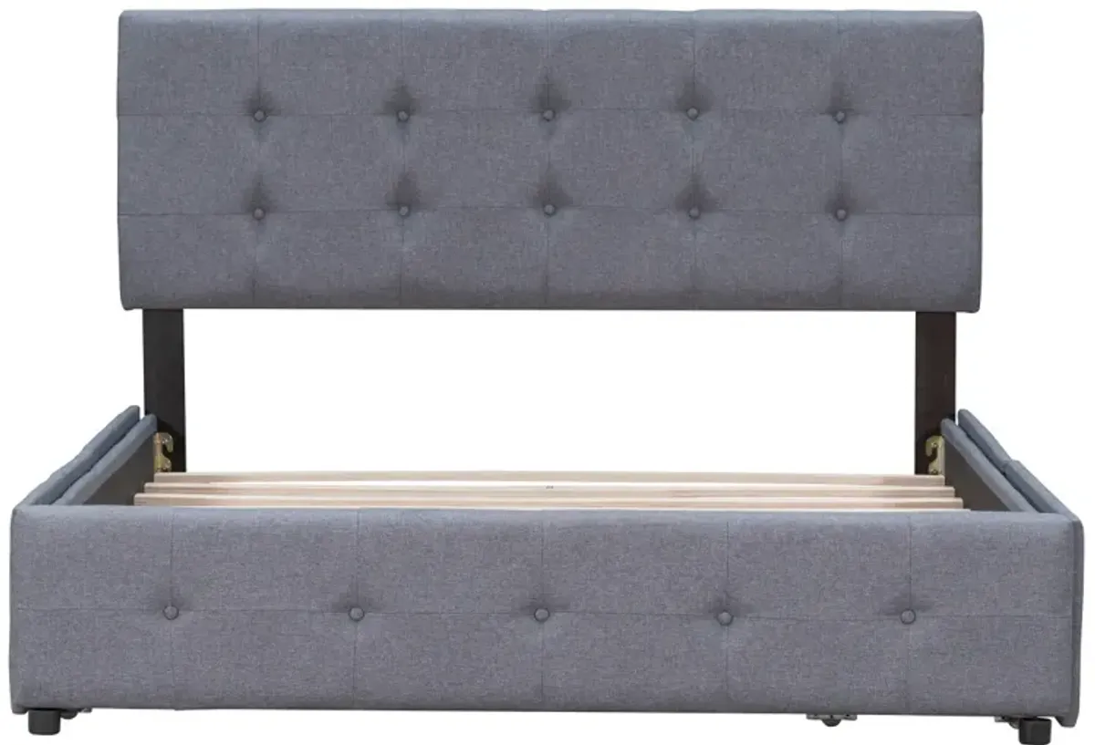 Upholstered Platform Bed With Classic Headboard And 4 Drawers, No Box Spring Needed, Linen