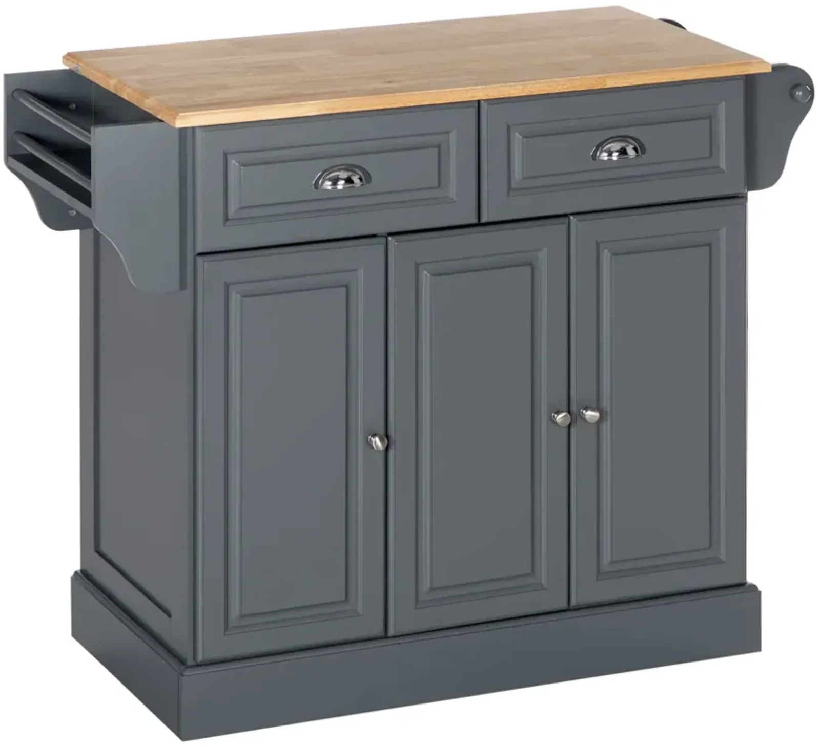 Gray Kitchen Assistant: Rolling Cart with Rubber Wood Top & Storage