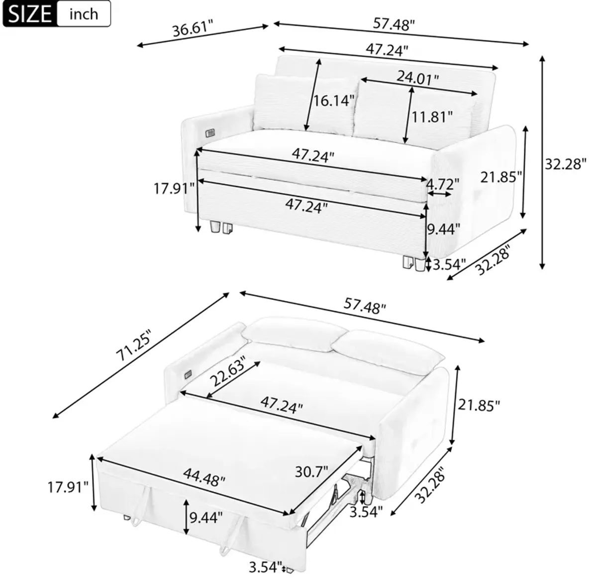 Merax Pull-out Sofa Bed Convertible Couch