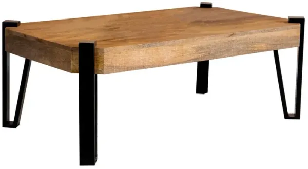 Eely 50 Inch Rectangular Coffee Table, Brown Wood Top, Black Hairpin Base-Benzara