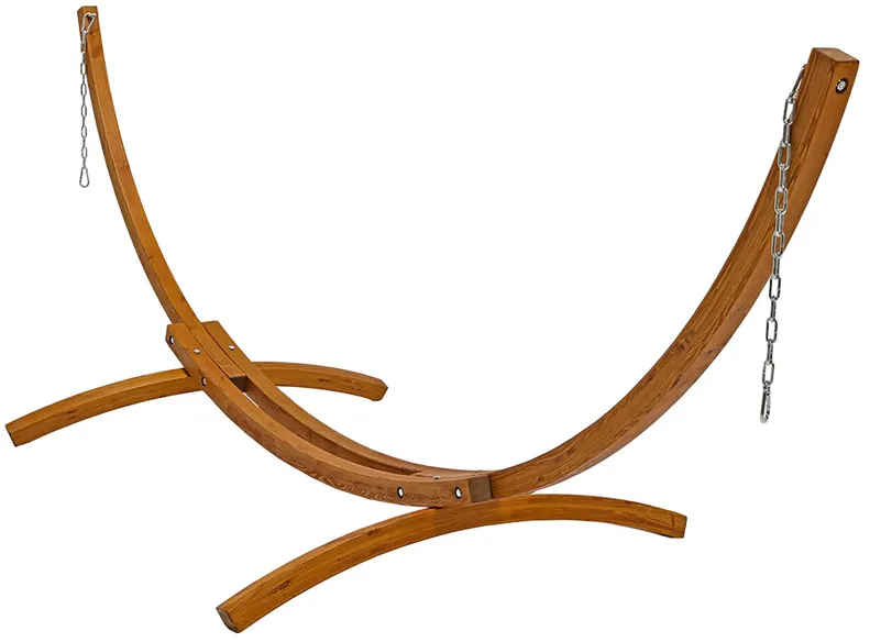 Sunnydaze Curved Wooden Arc Hammock Stand with Hooks and Chains