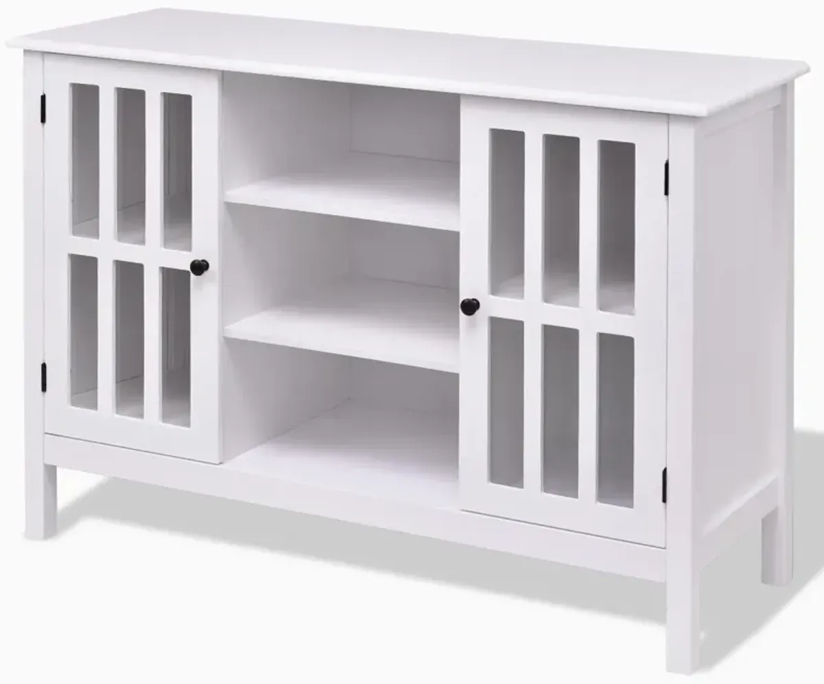 Hivvago White Wood 43-inch TV Stand with Glass Panel Doors