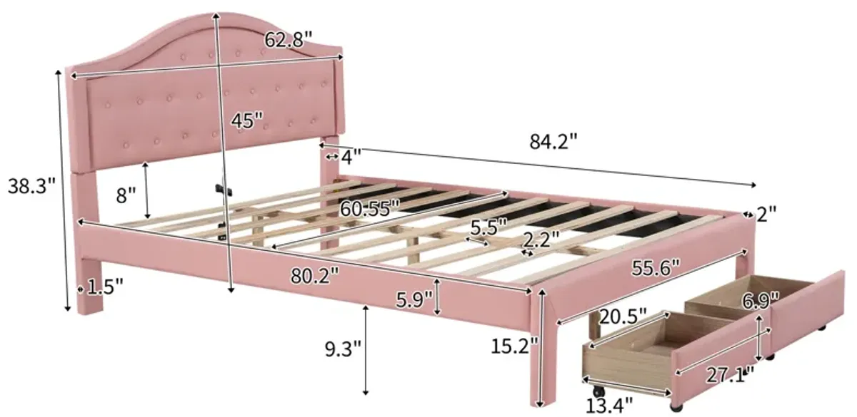 Merax PU Upholstered Platform Bed  with 2 Drawers