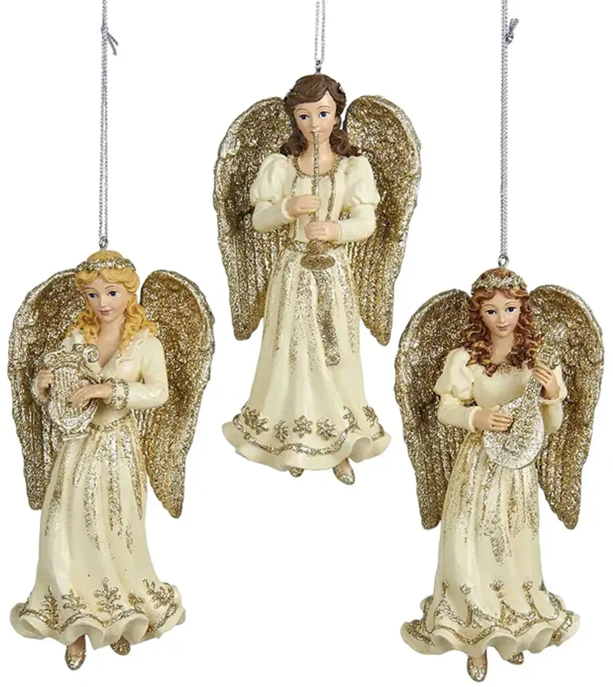 5.25" Platinum Angel Ornaments – Set of 3 Assorted Elegant Christmas Decorations