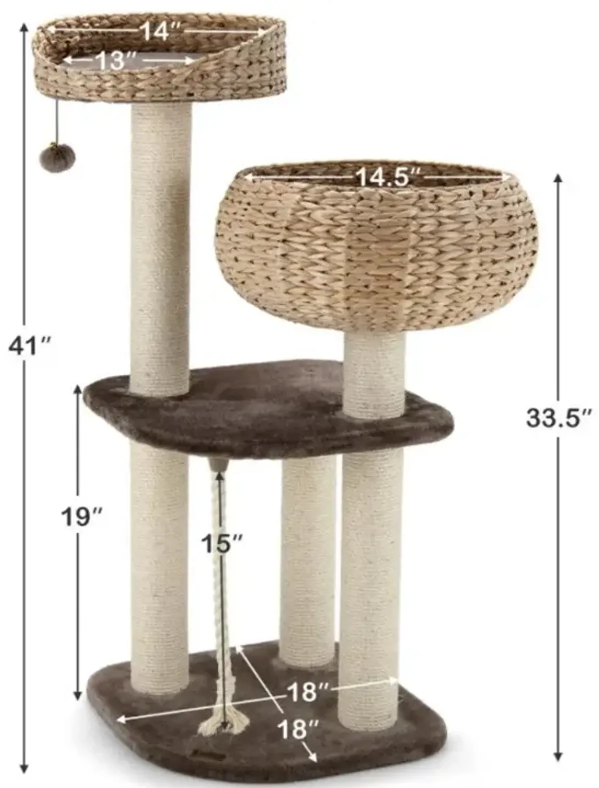 Hivvago 41 Inch Rattan Cat Tree with Napping Perch-Beige