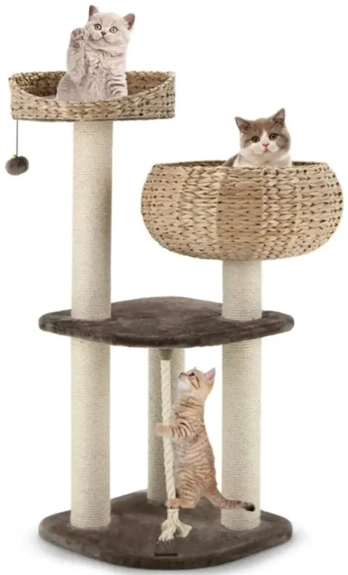 Hivvago 41 Inch Rattan Cat Tree with Napping Perch-Beige