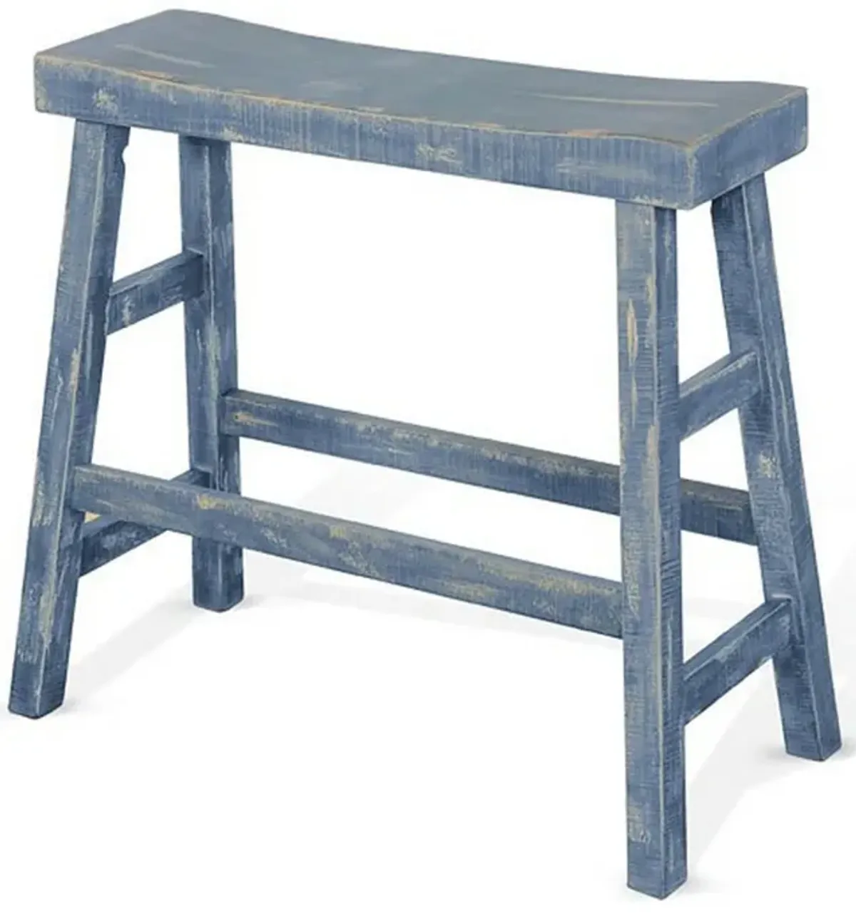 Rena Bar Height Bench, 33 Inch Rustic Ocean Blue Mahogany Wood Frame - Benzara