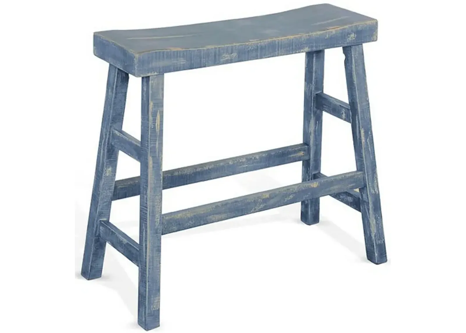 Rena Bar Height Bench, 33 Inch Rustic Ocean Blue Mahogany Wood Frame - Benzara