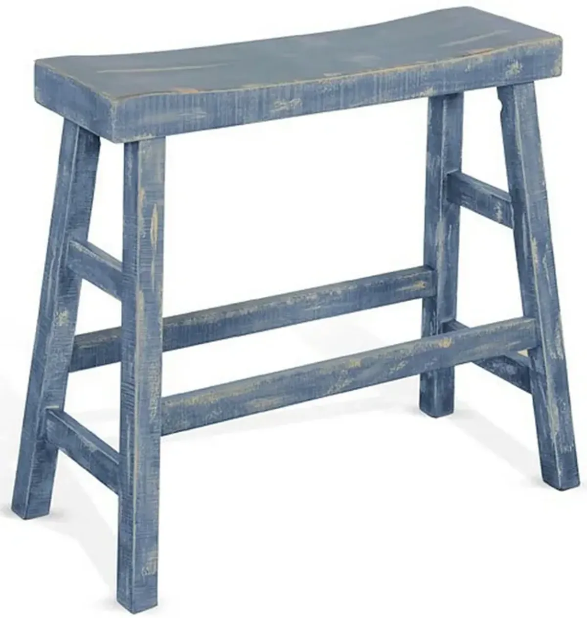 Rena Bar Height Bench, 33 Inch Rustic Ocean Blue Mahogany Wood Frame - Benzara