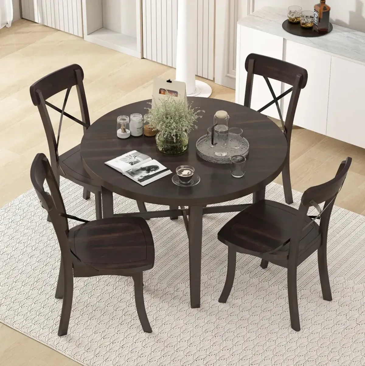 Merax 5-piece Retro Simple Round Table Chairs Dining Set