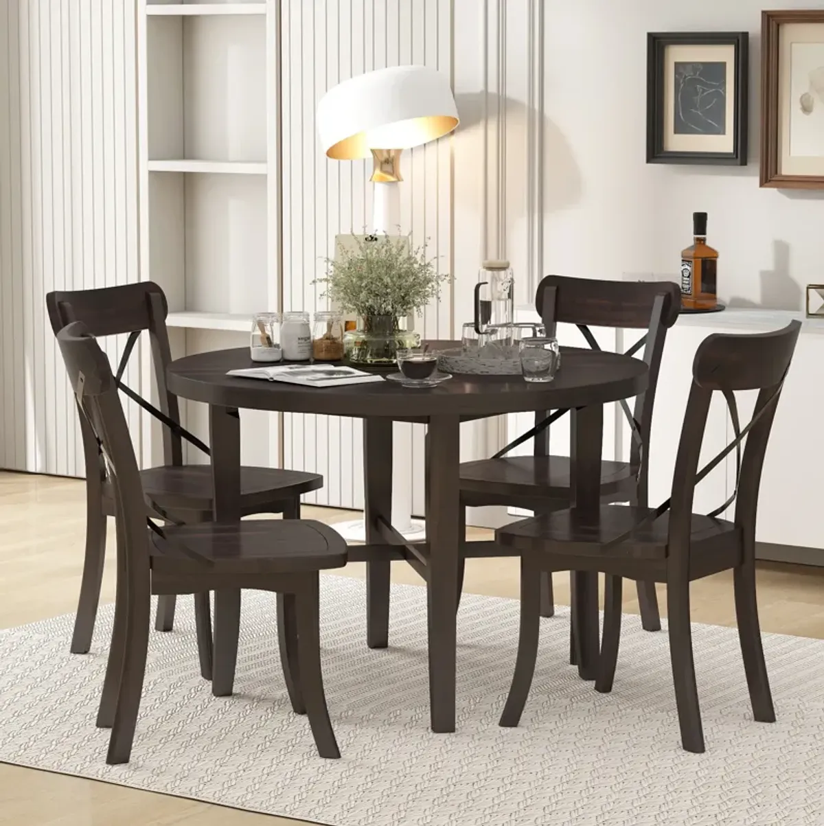 Merax 5-piece Retro Simple Round Table Chairs Dining Set