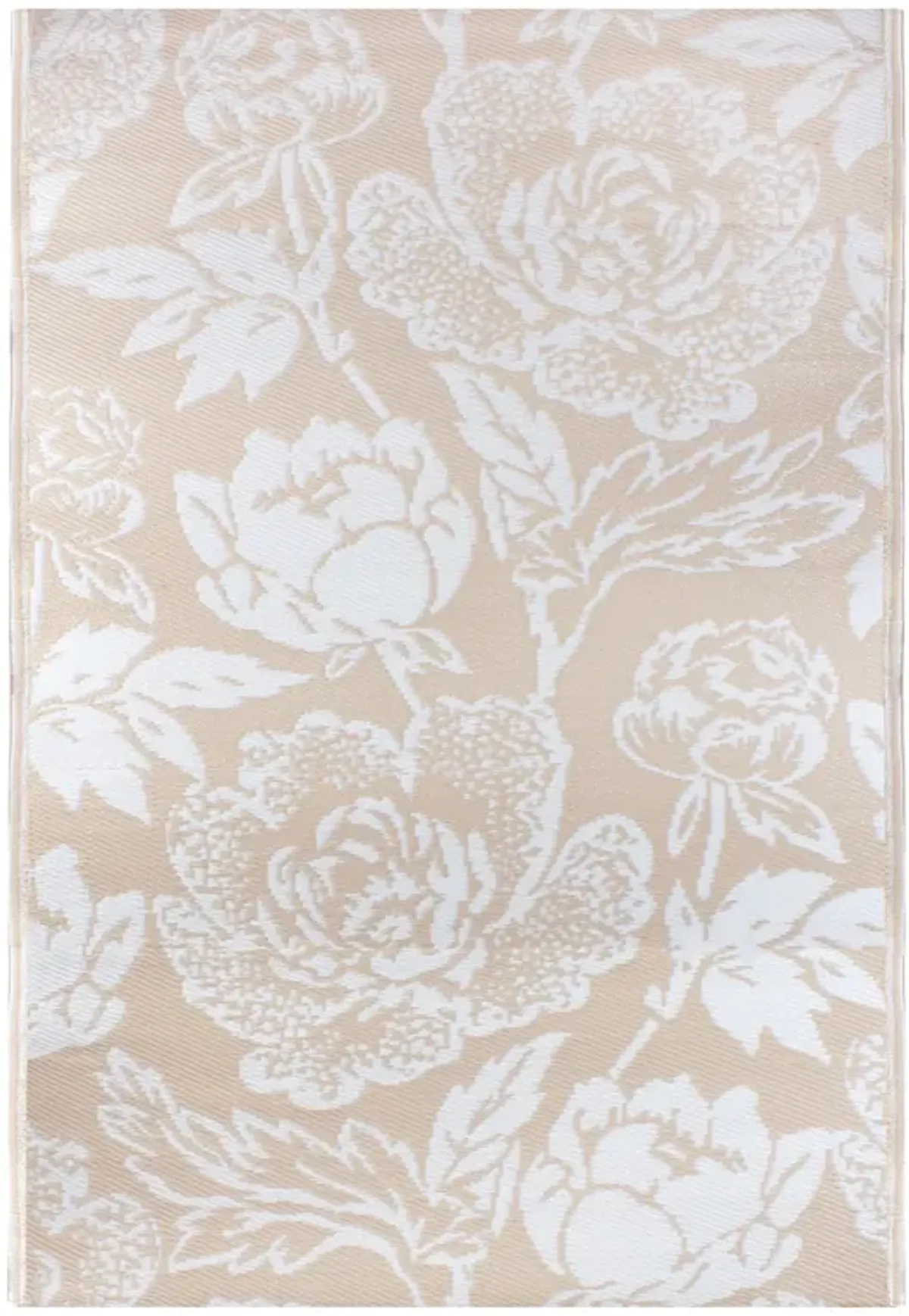 4' x 6' Pink Beige and White Floral Rectangular Outdoor Area Rug
