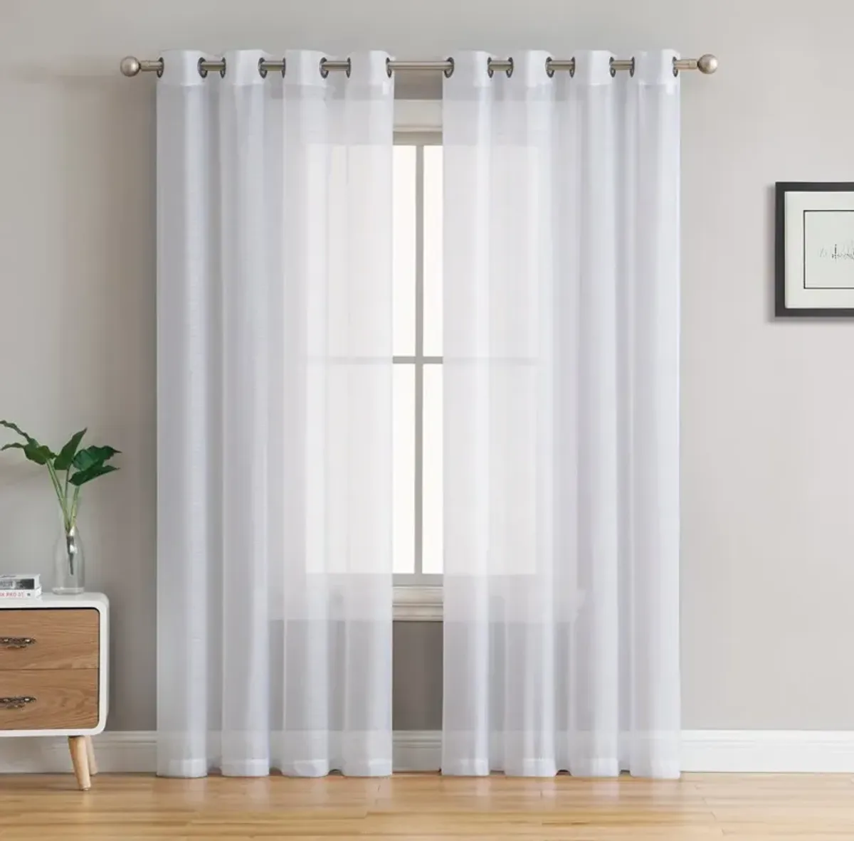 THD Basics 2 Piece Semi Sheer Voile Window Curtain Drapes Grommet Top Panels for Bedroom, Living Room & Kids Room - Set of 2 panels