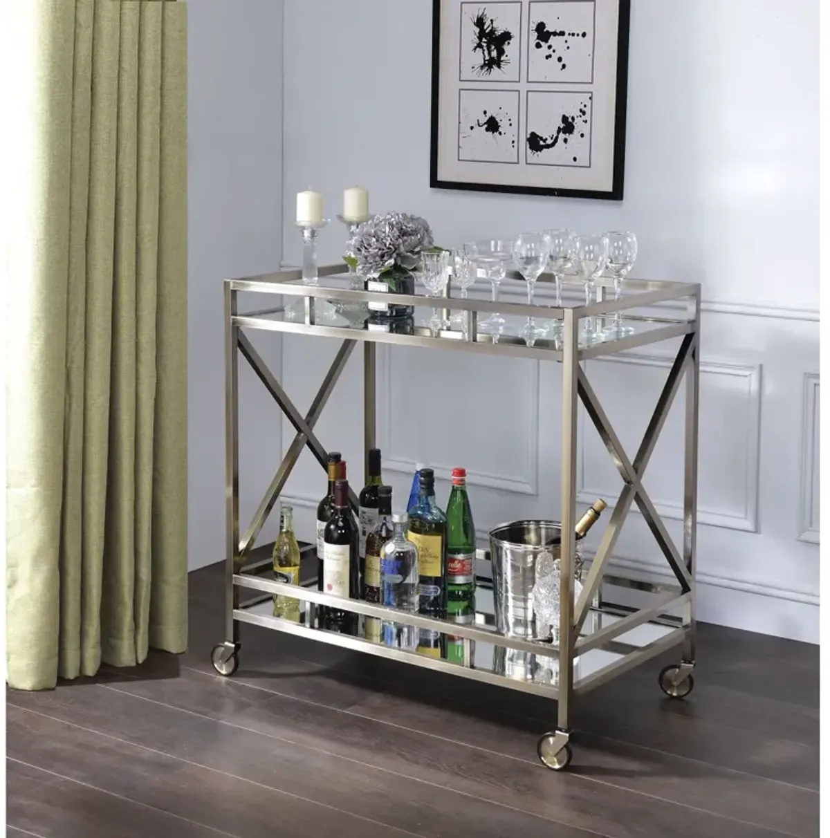 Kristensen Serving Cart, Antique Gold & Mirror