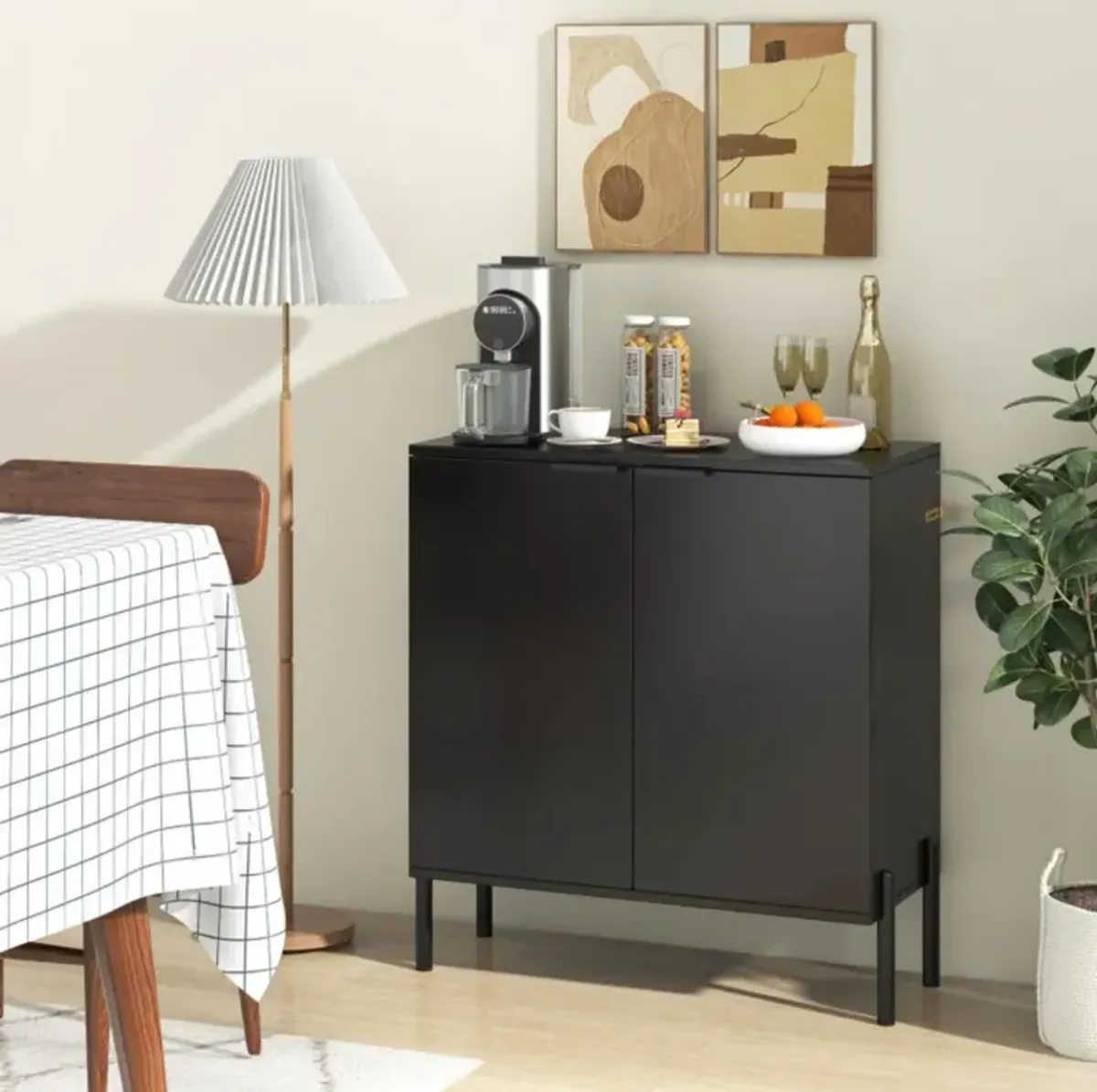 Hivvago 2-Door Buffet Cabinet Sideboard with Shelf and Metal Legs